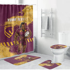Personalised Brisbane Broncos Rugby Bathroom Set Bronx Mascot Grunge Maroon Gold - Sporty Splash Art Style