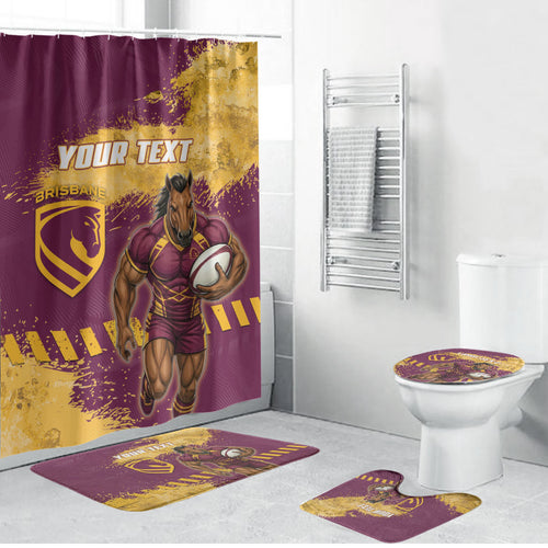 Personalised Brisbane Broncos Rugby Bathroom Set Bronx Mascot Grunge Maroon Gold - Sporty Splash Art Style