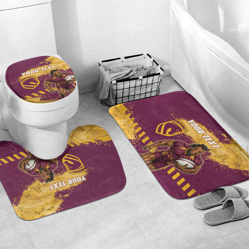 Personalised Brisbane Broncos Rugby Bathroom Set Bronx Mascot Grunge Maroon Gold - Sporty Splash Art Style