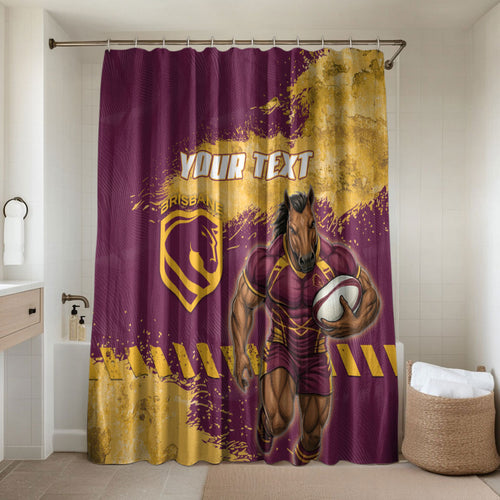 Personalised Brisbane Broncos Rugby Bathroom Set Bronx Mascot Grunge Maroon Gold - Sporty Splash Art Style
