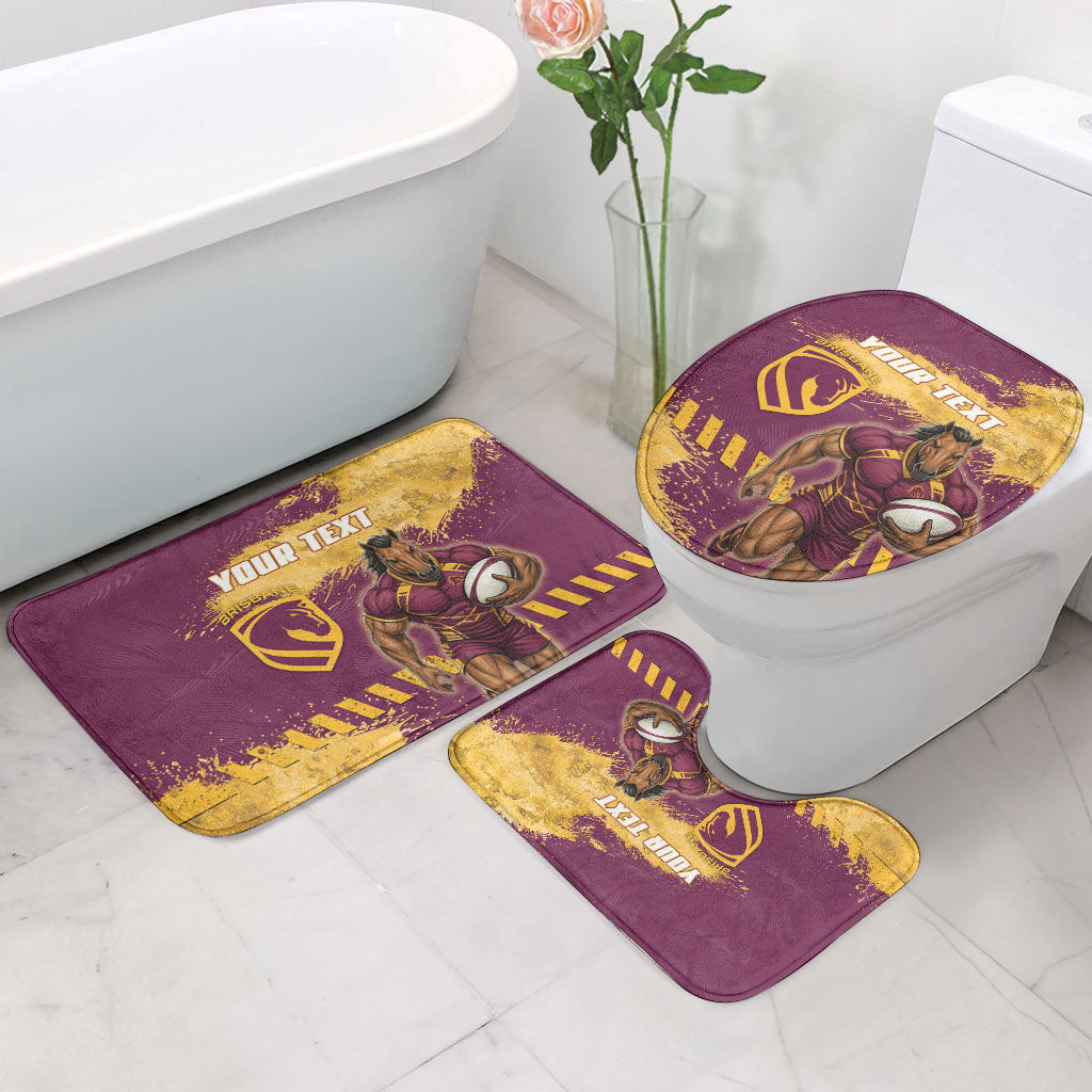 Personalised Brisbane Broncos Rugby Bathroom Set Bronx Mascot Grunge Maroon Gold - Sporty Splash Art Style
