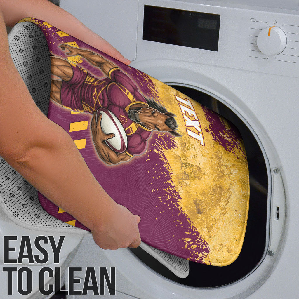 Personalised Brisbane Broncos Rugby Bathroom Set Bronx Mascot Grunge Maroon Gold - Sporty Splash Art Style