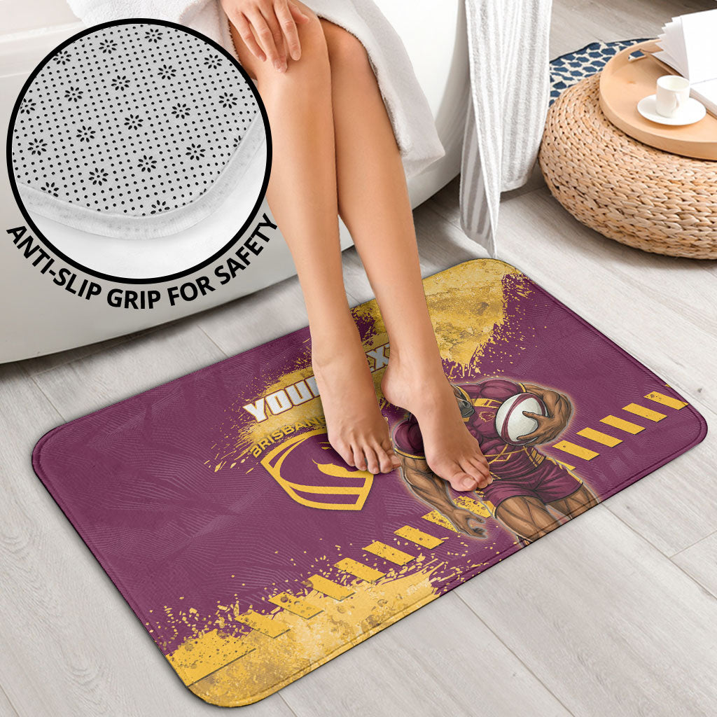 Personalised Brisbane Broncos Rugby Bathroom Set Bronx Mascot Grunge Maroon Gold - Sporty Splash Art Style