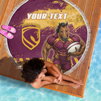 Personalised Brisbane Broncos Rugby Beach Blanket Bronx Mascot Grunge Maroon Gold - Sporty Splash Art Style