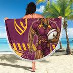 Personalised Brisbane Broncos Rugby Beach Blanket Bronx Mascot Grunge Maroon Gold - Sporty Splash Art Style