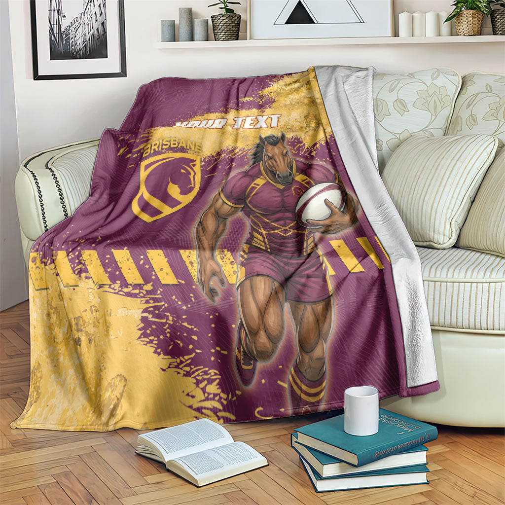 Personalised Brisbane Broncos Rugby Blanket Bronx Mascot Grunge Maroon Gold - Sporty Splash Art Style