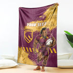 Personalised Brisbane Broncos Rugby Blanket Bronx Mascot Grunge Maroon Gold - Sporty Splash Art Style