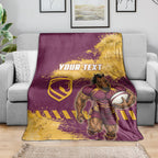 Personalised Brisbane Broncos Rugby Blanket Bronx Mascot Grunge Maroon Gold - Sporty Splash Art Style