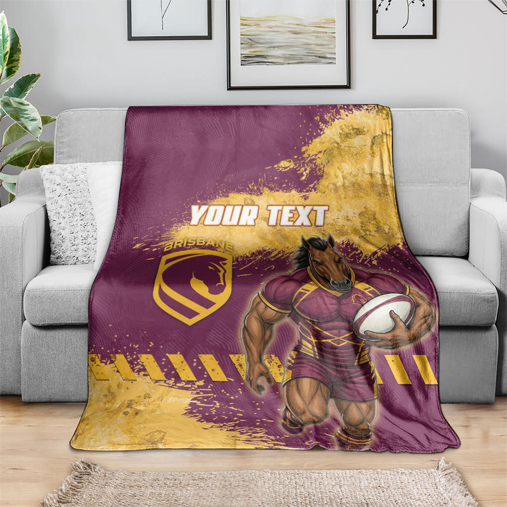 Personalised Brisbane Broncos Rugby Blanket Bronx Mascot Grunge Maroon Gold - Sporty Splash Art Style