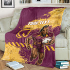 Personalised Brisbane Broncos Rugby Blanket Bronx Mascot Grunge Maroon Gold - Sporty Splash Art Style