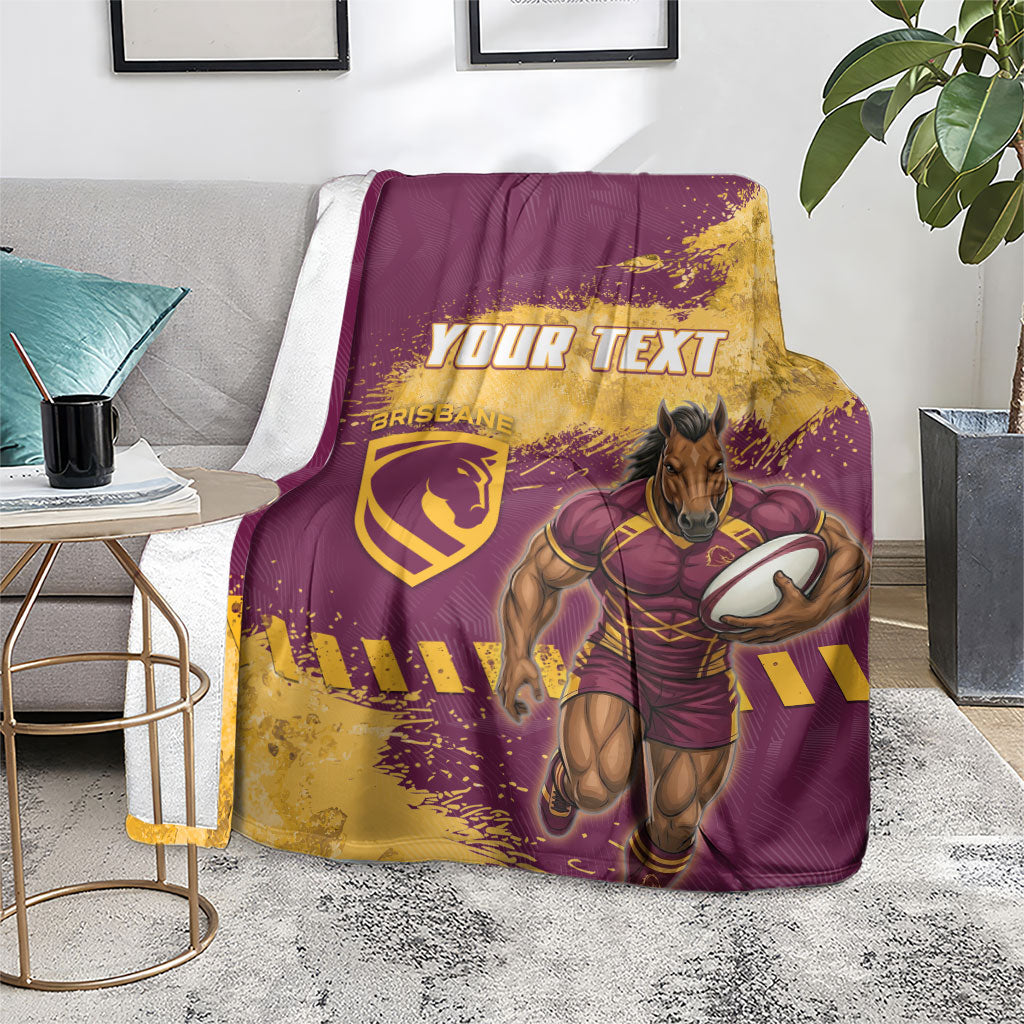 Personalised Brisbane Broncos Rugby Blanket Bronx Mascot Grunge Maroon Gold - Sporty Splash Art Style
