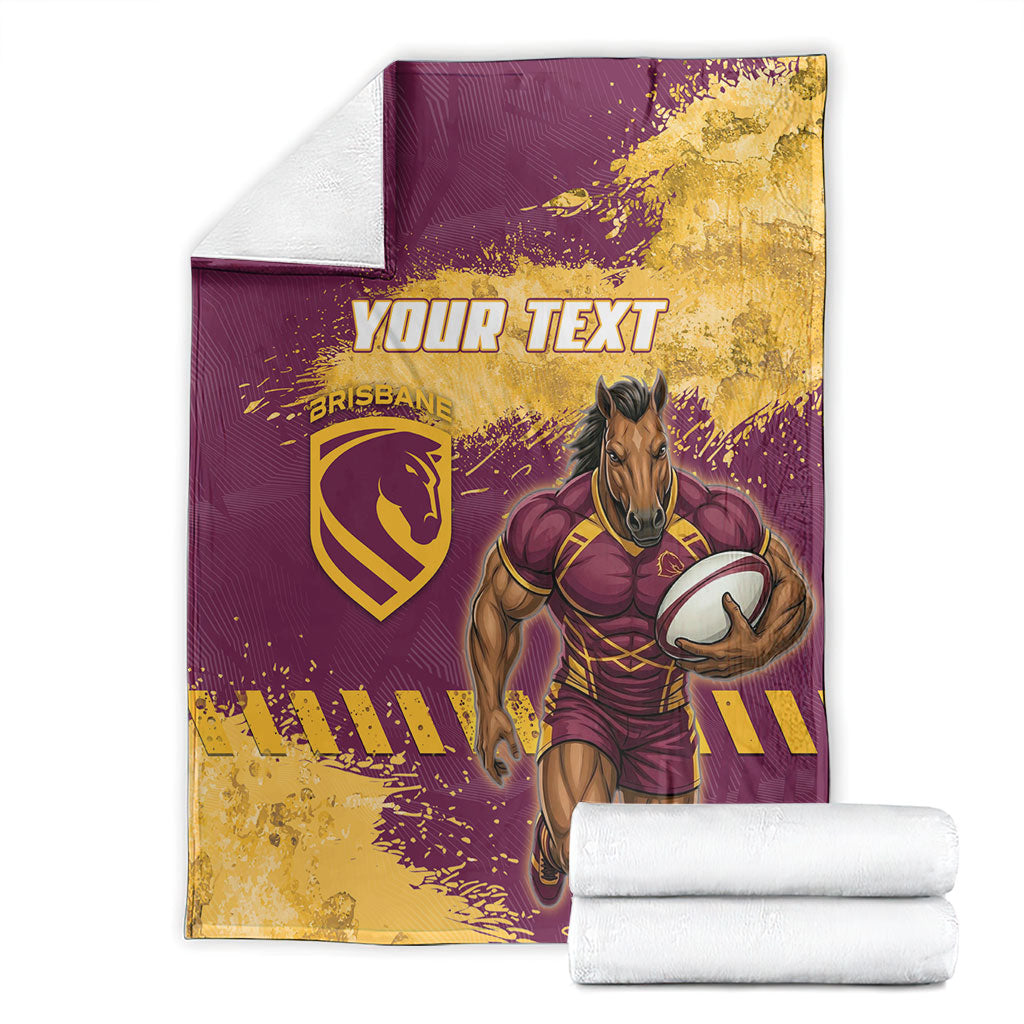 Personalised Brisbane Broncos Rugby Blanket Bronx Mascot Grunge Maroon Gold - Sporty Splash Art Style