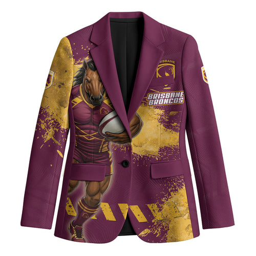Personalised Brisbane Broncos Rugby Blazer Bronx Mascot Grunge Maroon Gold - Sporty Splash Art Style