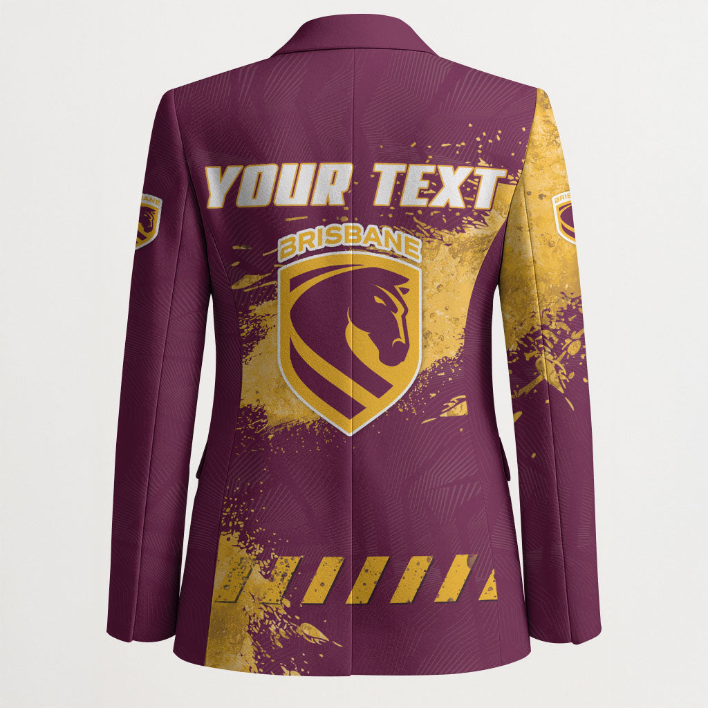 Personalised Brisbane Broncos Rugby Blazer Bronx Mascot Grunge Maroon Gold - Sporty Splash Art Style
