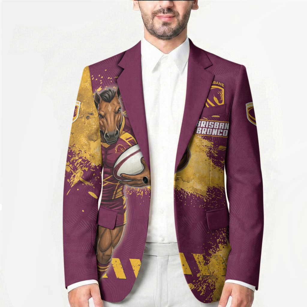 Personalised Brisbane Broncos Rugby Blazer Bronx Mascot Grunge Maroon Gold - Sporty Splash Art Style