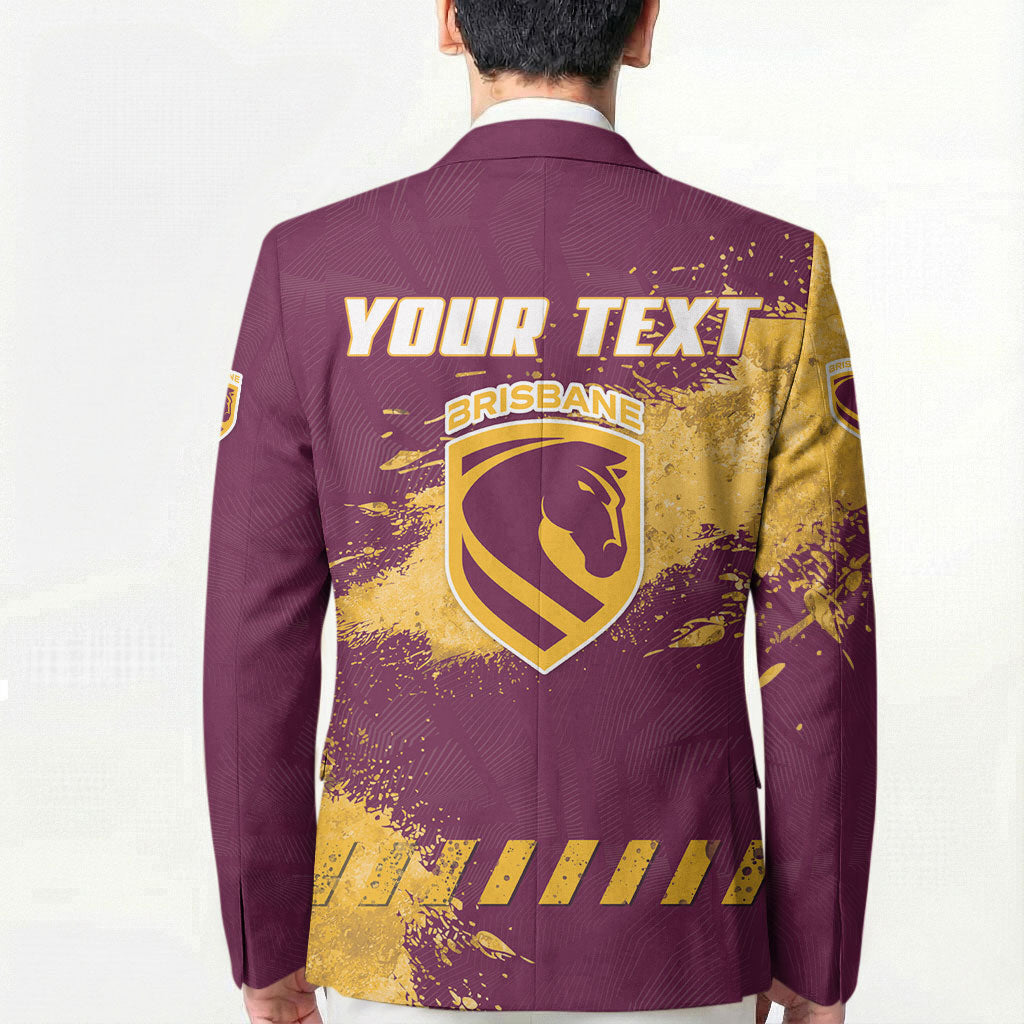 Personalised Brisbane Broncos Rugby Blazer Bronx Mascot Grunge Maroon Gold - Sporty Splash Art Style