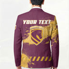 Personalised Brisbane Broncos Rugby Blazer Bronx Mascot Grunge Maroon Gold - Sporty Splash Art Style