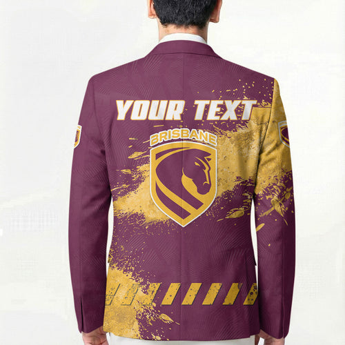 Personalised Brisbane Broncos Rugby Blazer Bronx Mascot Grunge Maroon Gold - Sporty Splash Art Style