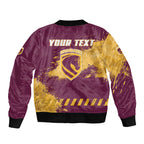Personalised Brisbane Broncos Rugby Bomber Jacket Bronx Mascot Grunge Maroon Gold - Sporty Splash Art Style