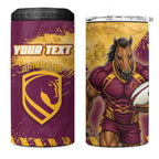 Personalised Brisbane Broncos Rugby 4 in 1 Can Cooler Tumbler Bronx Mascot Grunge Maroon Gold - Sporty Splash Art Style