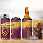 Personalised Brisbane Broncos Rugby 4 in 1 Can Cooler Tumbler Bronx Mascot Grunge Maroon Gold - Sporty Splash Art Style