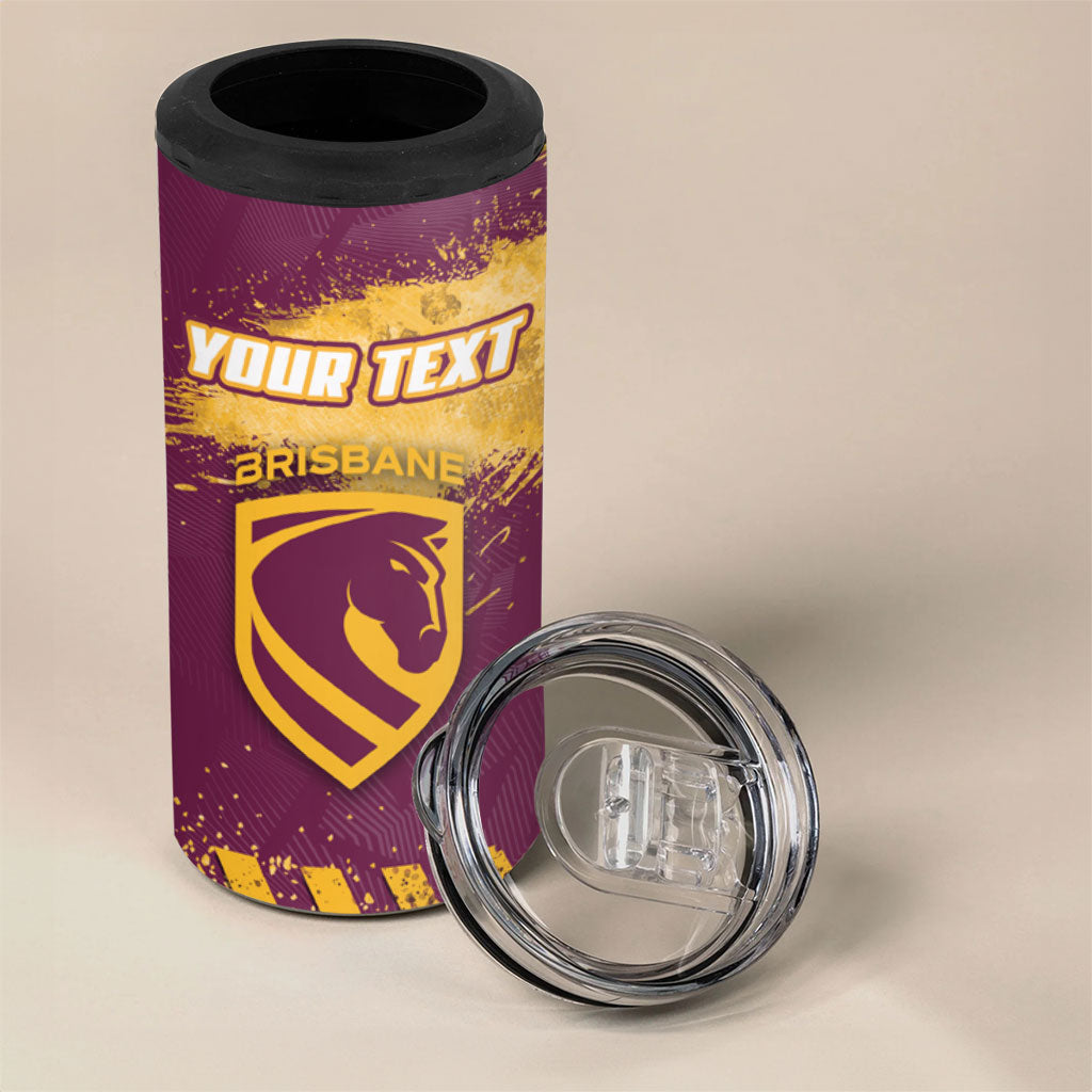 Personalised Brisbane Broncos Rugby 4 in 1 Can Cooler Tumbler Bronx Mascot Grunge Maroon Gold - Sporty Splash Art Style