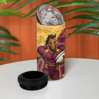 Personalised Brisbane Broncos Rugby 4 in 1 Can Cooler Tumbler Bronx Mascot Grunge Maroon Gold - Sporty Splash Art Style