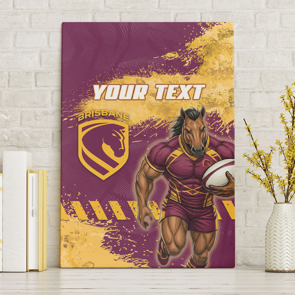 Personalised Brisbane Broncos Rugby Canvas Wall Art Bronx Mascot Grunge Maroon Gold - Sporty Splash Art Style