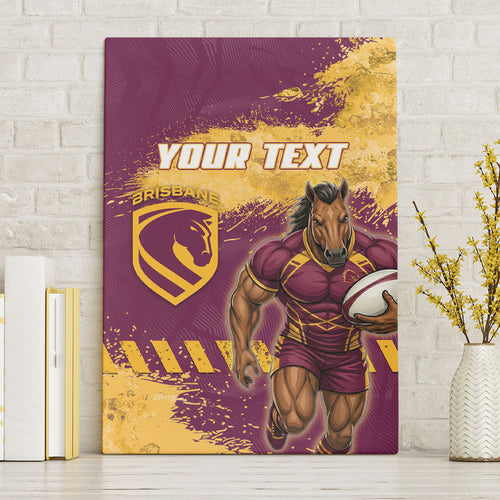 Personalised Brisbane Broncos Rugby Canvas Wall Art Bronx Mascot Grunge Maroon Gold - Sporty Splash Art Style