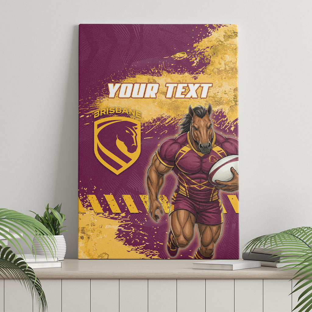 Personalised Brisbane Broncos Rugby Canvas Wall Art Bronx Mascot Grunge Maroon Gold - Sporty Splash Art Style