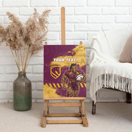 Personalised Brisbane Broncos Rugby Canvas Wall Art Bronx Mascot Grunge Maroon Gold - Sporty Splash Art Style