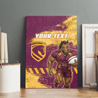 Personalised Brisbane Broncos Rugby Canvas Wall Art Bronx Mascot Grunge Maroon Gold - Sporty Splash Art Style
