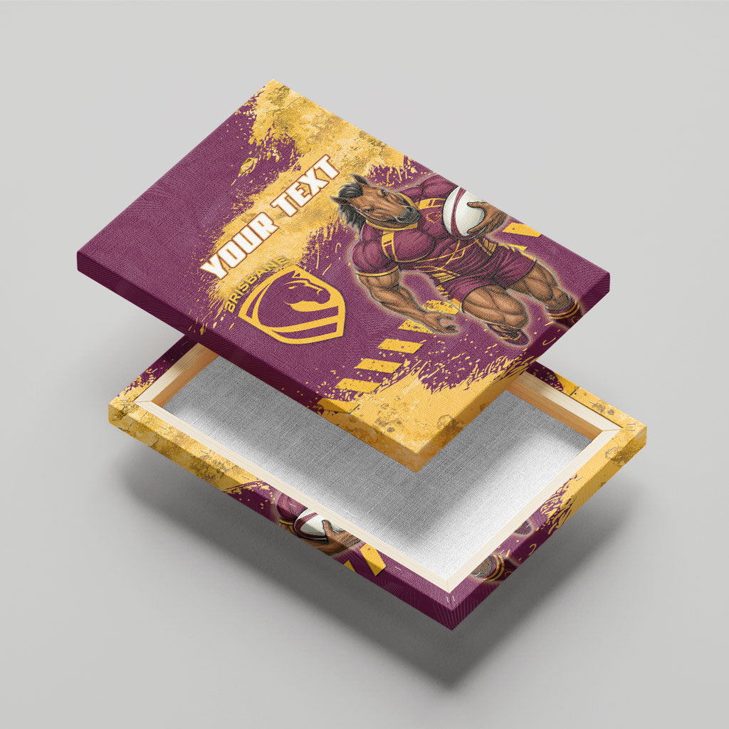 Personalised Brisbane Broncos Rugby Canvas Wall Art Bronx Mascot Grunge Maroon Gold - Sporty Splash Art Style