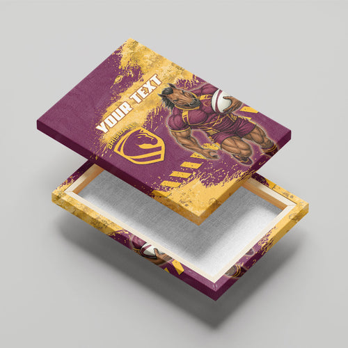 Personalised Brisbane Broncos Rugby Canvas Wall Art Bronx Mascot Grunge Maroon Gold - Sporty Splash Art Style