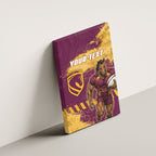 Personalised Brisbane Broncos Rugby Canvas Wall Art Bronx Mascot Grunge Maroon Gold - Sporty Splash Art Style