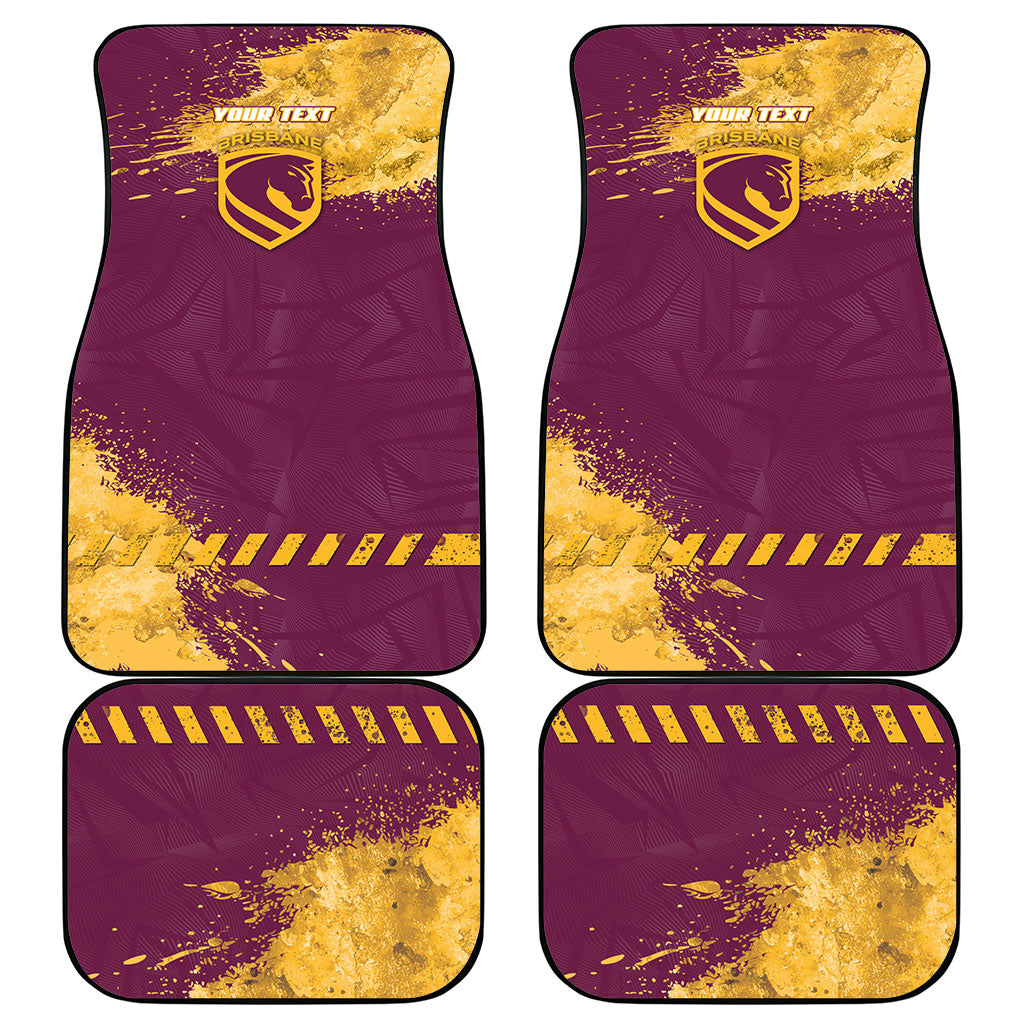 Personalised Brisbane Broncos Rugby Car Mats Bronx Mascot Grunge Maroon Gold - Sporty Splash Art Style