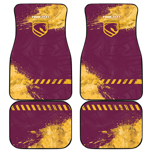 Personalised Brisbane Broncos Rugby Car Mats Bronx Mascot Grunge Maroon Gold - Sporty Splash Art Style