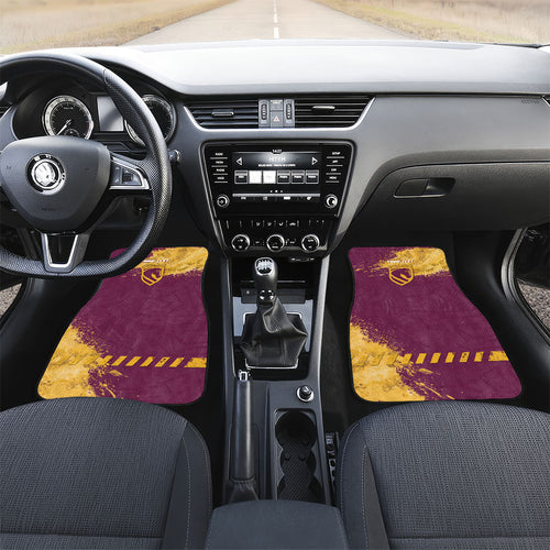 Personalised Brisbane Broncos Rugby Car Mats Bronx Mascot Grunge Maroon Gold - Sporty Splash Art Style