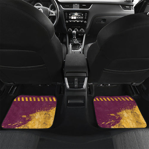 Personalised Brisbane Broncos Rugby Car Mats Bronx Mascot Grunge Maroon Gold - Sporty Splash Art Style