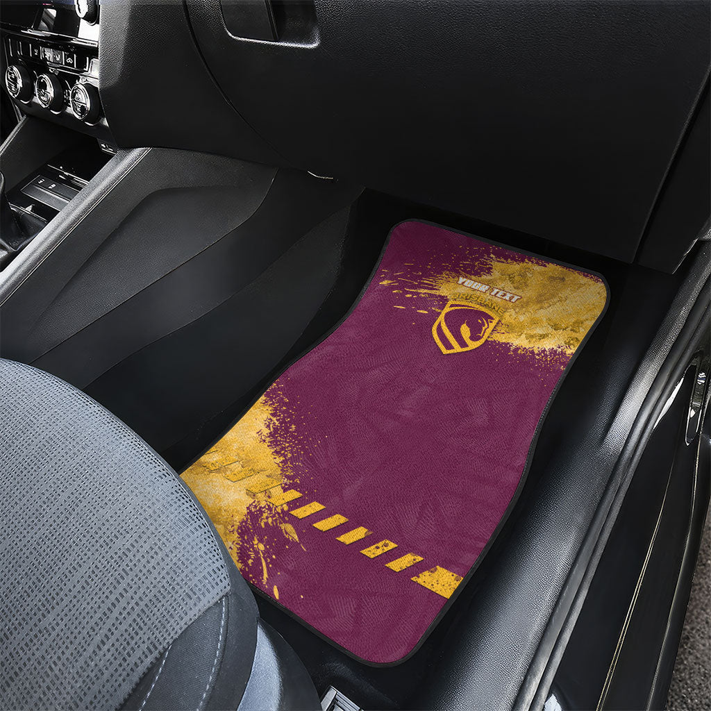 Personalised Brisbane Broncos Rugby Car Mats Bronx Mascot Grunge Maroon Gold - Sporty Splash Art Style
