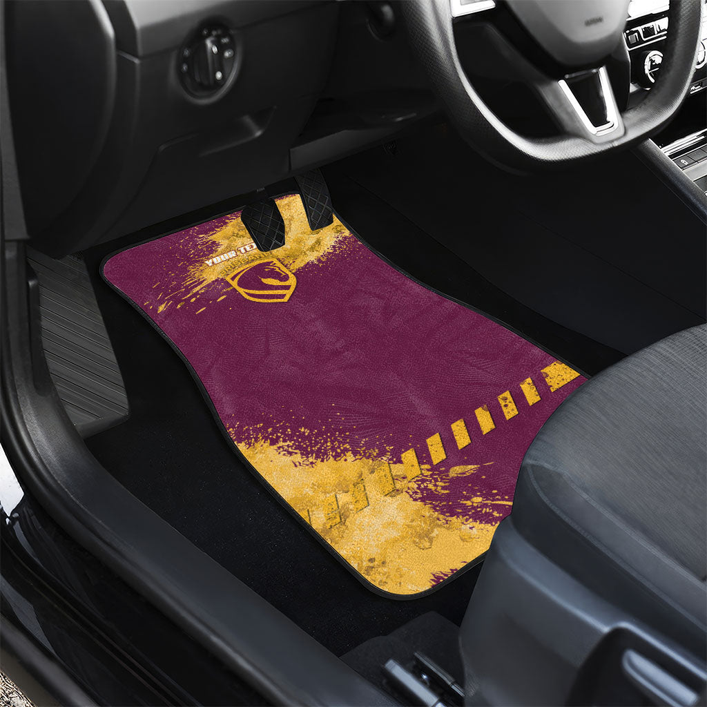 Personalised Brisbane Broncos Rugby Car Mats Bronx Mascot Grunge Maroon Gold - Sporty Splash Art Style