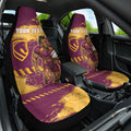 Personalised Brisbane Broncos Rugby Car Seat Cover Bronx Mascot Grunge Maroon Gold - Sporty Splash Art Style