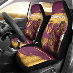 Personalised Brisbane Broncos Rugby Car Seat Cover Bronx Mascot Grunge Maroon Gold - Sporty Splash Art Style
