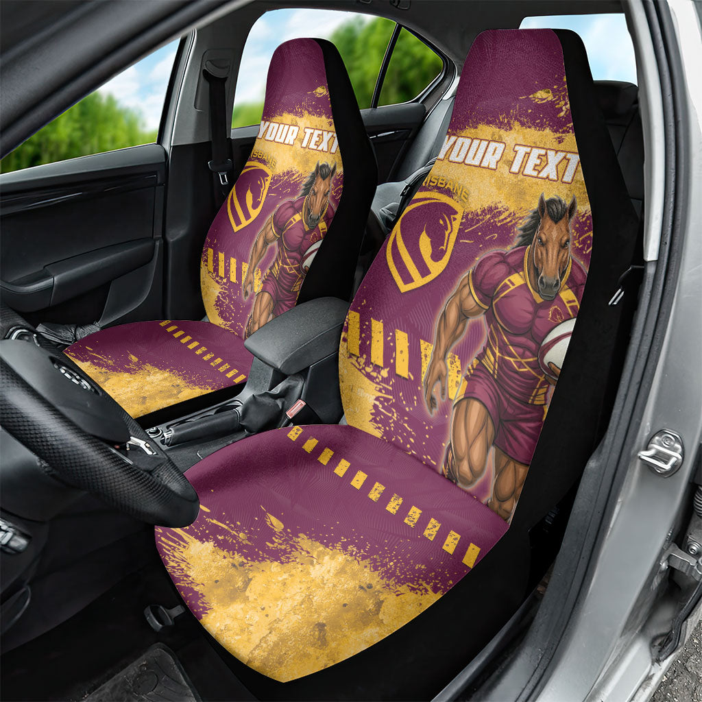 Personalised Brisbane Broncos Rugby Car Seat Cover Bronx Mascot Grunge Maroon Gold - Sporty Splash Art Style