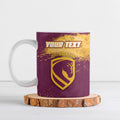 Personalised Brisbane Broncos Rugby Ceramic Mug Bronx Mascot Grunge Maroon Gold - Sporty Splash Art Style