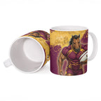 Personalised Brisbane Broncos Rugby Ceramic Mug Bronx Mascot Grunge Maroon Gold - Sporty Splash Art Style