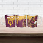 Personalised Brisbane Broncos Rugby Ceramic Mug Bronx Mascot Grunge Maroon Gold - Sporty Splash Art Style