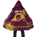 Personalised Brisbane Broncos Rugby Cloak Bronx Mascot Grunge Maroon Gold - Sporty Splash Art Style
