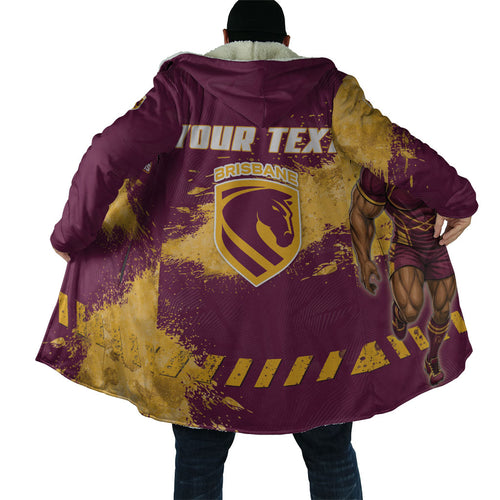 Personalised Brisbane Broncos Rugby Cloak Bronx Mascot Grunge Maroon Gold - Sporty Splash Art Style