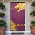 Personalised Brisbane Broncos Rugby Door Cover Bronx Mascot Grunge Maroon Gold - Sporty Splash Art Style
